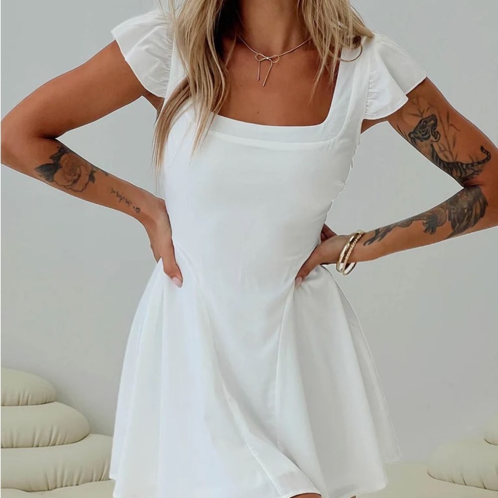 Elegant White Flutter Sleeve Dress